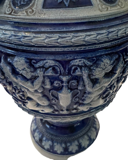 Antique German Salt Glazed Vase Simon Peter Gerz Urn angels art deco