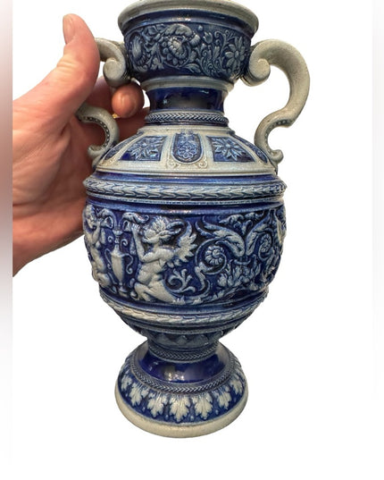 Antique German Salt Glazed Vase Simon Peter Gerz Urn angels art deco