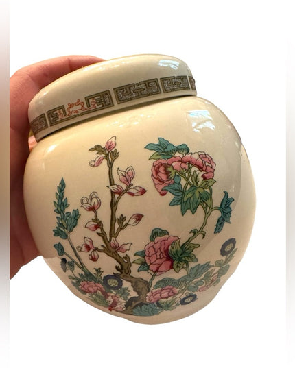 Vintage Sadler England floral lidded trinket jar flowers