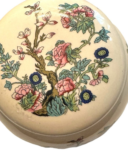 Vintage Sadler England floral lidded trinket jar flowers