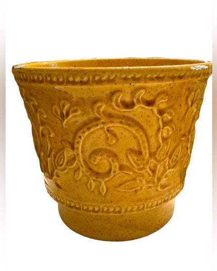 Vintage 1960s Hager No1 USA Mustard yellow planter pottery floral design