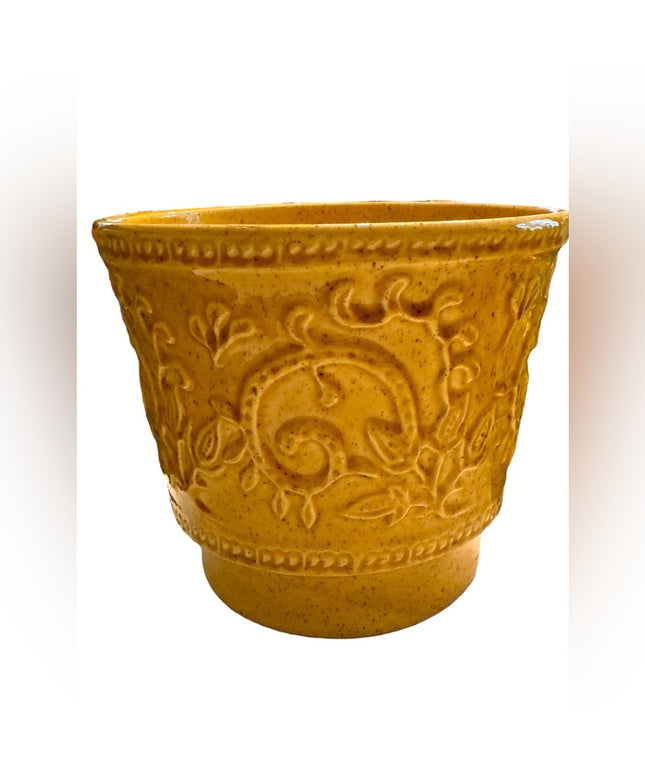 Vintage 1960s Hager No1 USA Mustard yellow planter pottery floral design