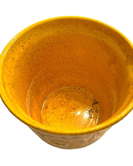 Vintage 1960s Hager No1 USA Mustard yellow planter pottery floral design