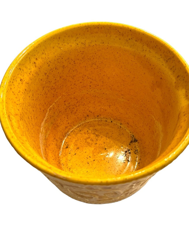 Vintage 1960s Hager No1 USA Mustard yellow planter pottery floral design