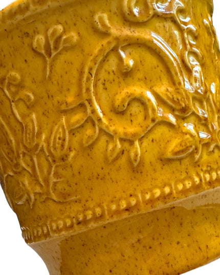 Vintage 1960s Hager No1 USA Mustard yellow planter pottery floral design