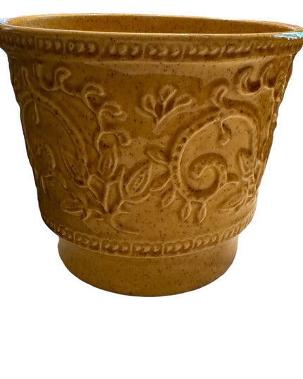 Vintage 1960s Hager No1 USA Mustard yellow planter pottery floral design