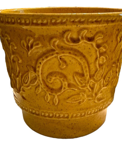 Vintage 1960s Hager No1 USA Mustard yellow planter pottery floral design