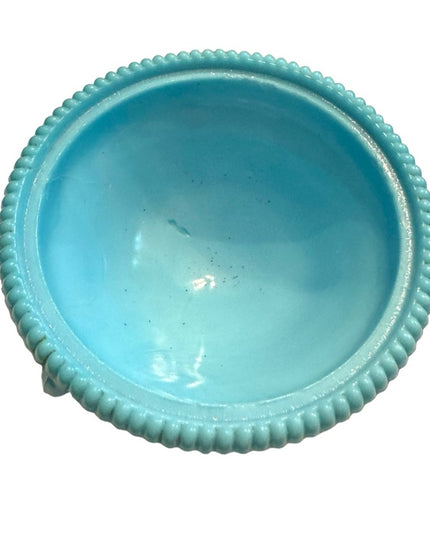 Vintage candy box Portieux Vallerystall blue opaline lid shells feet cut box