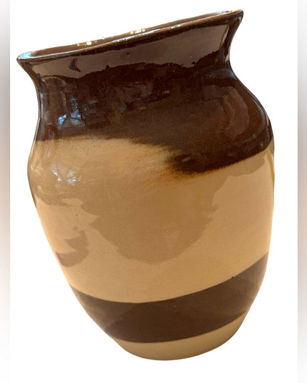 Vintage handmade Pottery vase planter brown cream