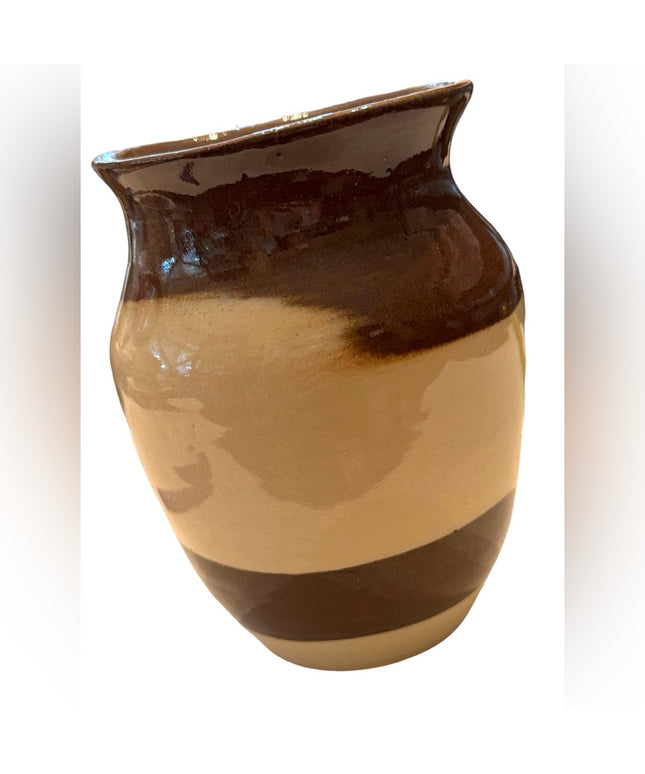 Vintage handmade Pottery vase planter brown cream