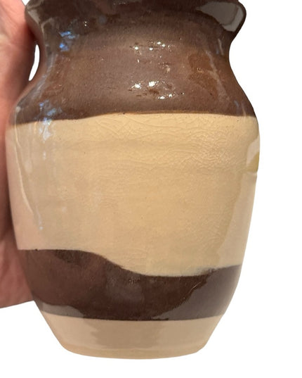 Vintage handmade Pottery vase planter brown cream
