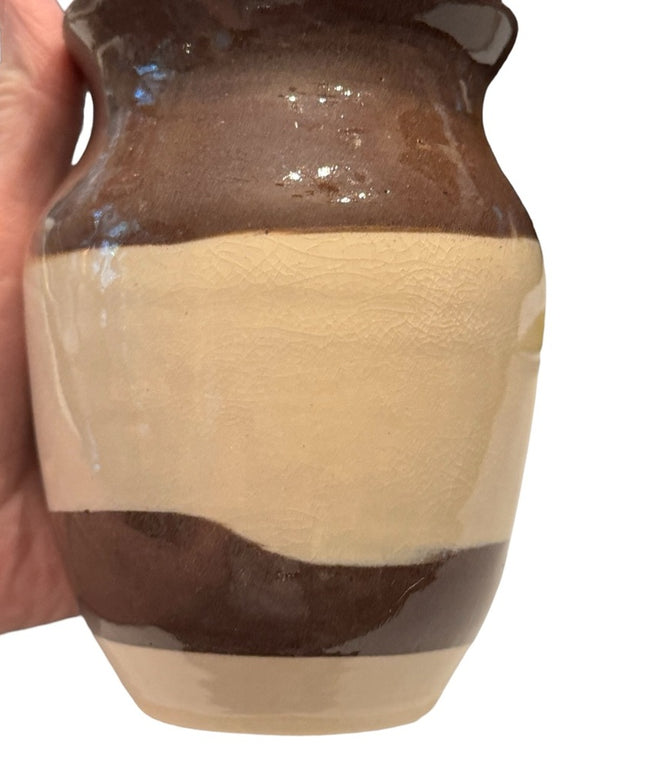 Vintage handmade Pottery vase planter brown cream