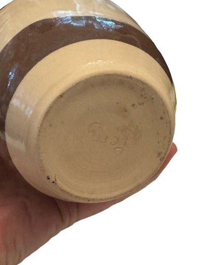 Vintage handmade Pottery vase planter brown cream