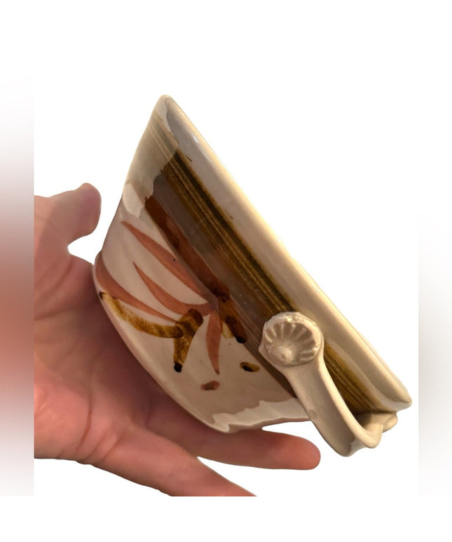 Vintage handmade signed pottery bowl ivory earthen