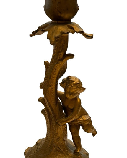 Antique Cast metal gold antiqued angel candle holder
