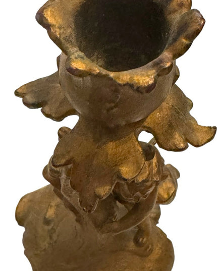 Antique Cast metal gold antiqued angel candle holder