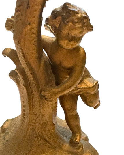 Antique Cast metal gold antiqued angel candle holder