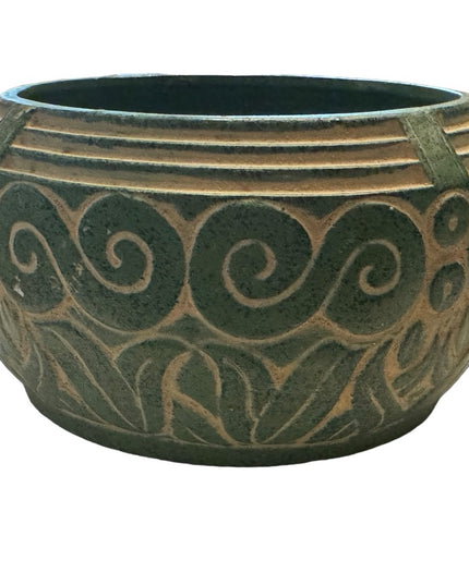 Vintage RARE Claire Burke Green Planter deco swirl design  Pottery Bowl clay