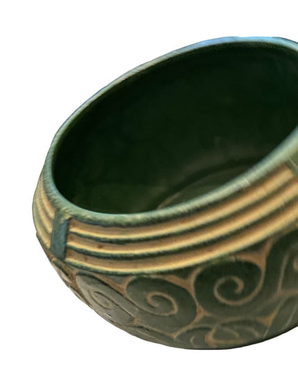 Vintage RARE Claire Burke Green Planter deco swirl design  Pottery Bowl clay