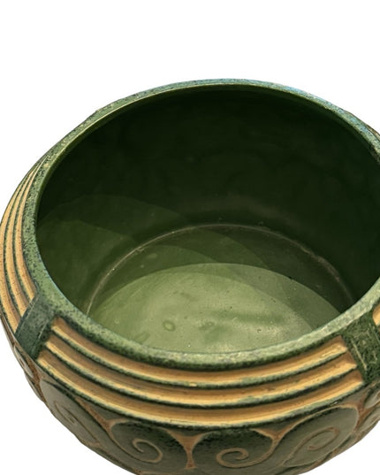 Vintage RARE Claire Burke Green Planter deco swirl design  Pottery Bowl clay