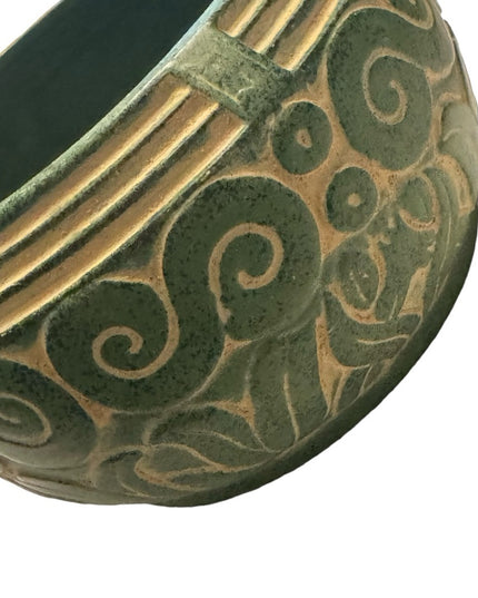 Vintage RARE Claire Burke Green Planter deco swirl design  Pottery Bowl clay