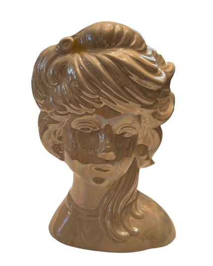 Vintage opalescent white glazed pottery ceramic lady head vase