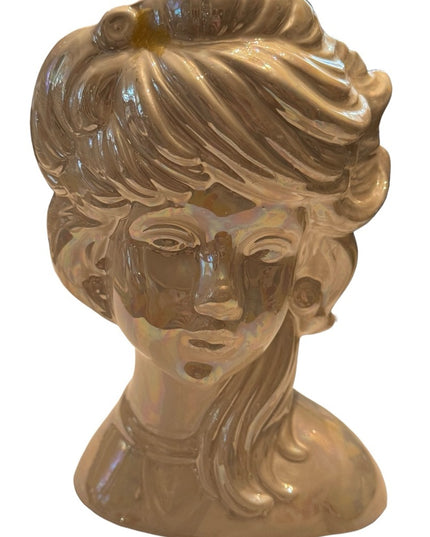 Vintage opalescent white glazed pottery ceramic lady head vase