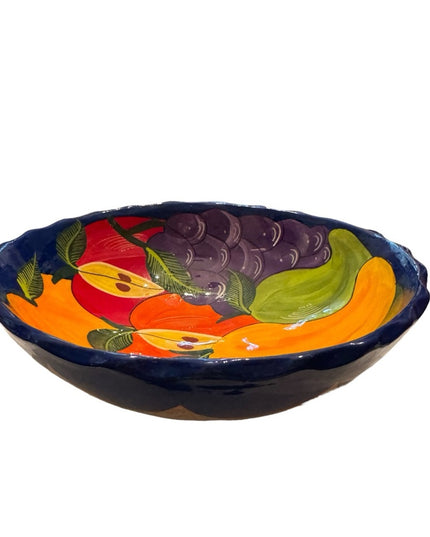 Vintsge hand painted Mexican pottery salsa chips festive bowl server