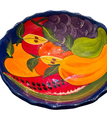 Vintsge hand painted Mexican pottery salsa chips festive bowl server