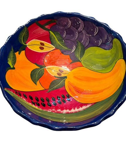 Vintsge hand painted Mexican pottery salsa chips festive bowl server