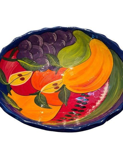 Vintsge hand painted Mexican pottery salsa chips festive bowl server