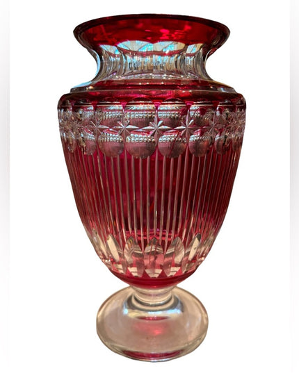 Antique Art Deco Val St Lambert Belgian heavy crystal vase glass Cranberry 11”