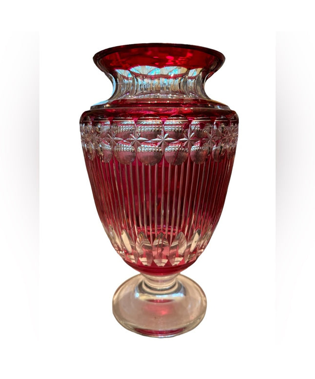Antique Art Deco Val St Lambert Belgian heavy crystal vase glass Cranberry 11”