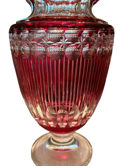Antique Art Deco Val St Lambert Belgian heavy crystal vase glass Cranberry 11”