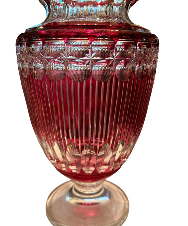 Antique Art Deco Val St Lambert Belgian heavy crystal vase glass Cranberry 11”