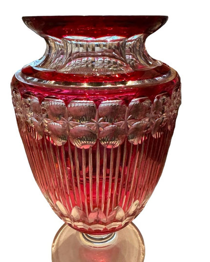 Antique Art Deco Val St Lambert Belgian heavy crystal vase glass Cranberry 11”
