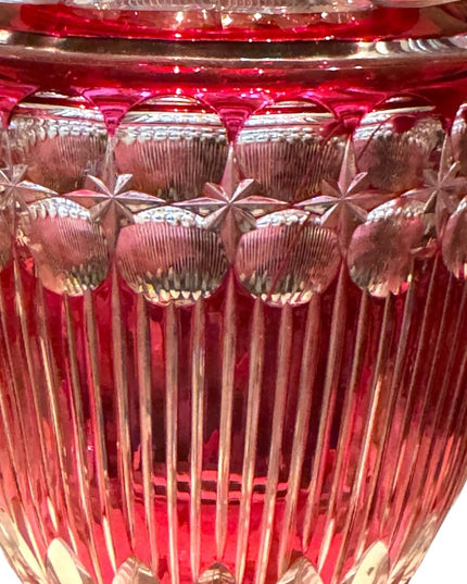 Antique Art Deco Val St Lambert Belgian heavy crystal vase glass Cranberry 11”