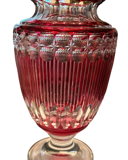 Antique Art Deco Val St Lambert Belgian heavy crystal vase glass Cranberry 11”