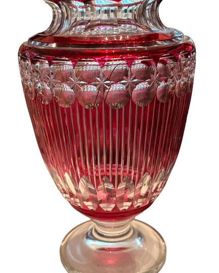 Antique Art Deco Val St Lambert Belgian heavy crystal vase glass Cranberry 11”