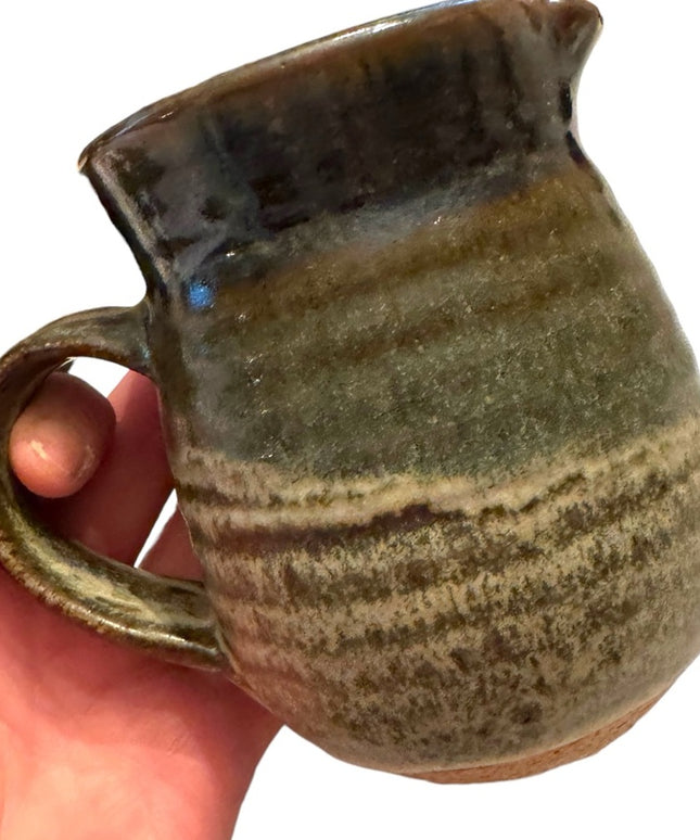 Vintage handmade signed glazed pottery earthy colors blue gray 5” creamer server