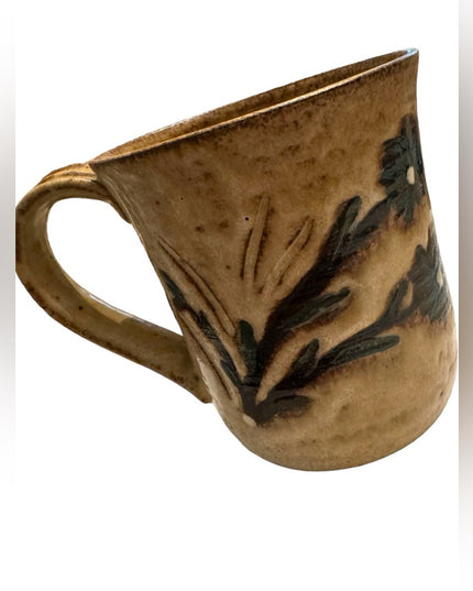 Vintage hand made pottery floral flowers coffee tea mug