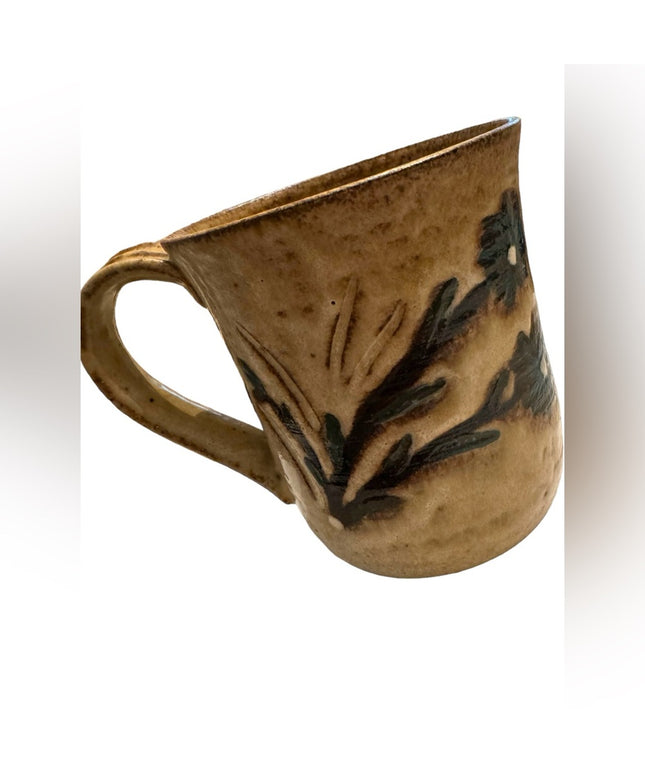 Vintage hand made pottery floral flowers coffee tea mug