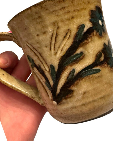 Vintage hand made pottery floral flowers coffee tea mug