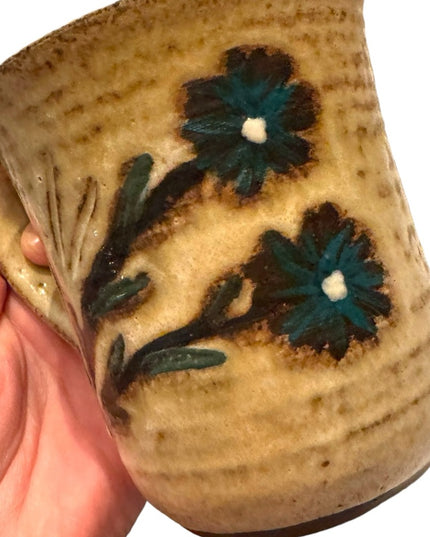 Vintage hand made pottery floral flowers coffee tea mug