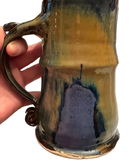 Vintage blue hues handmade heavy pottery mug coffee tea