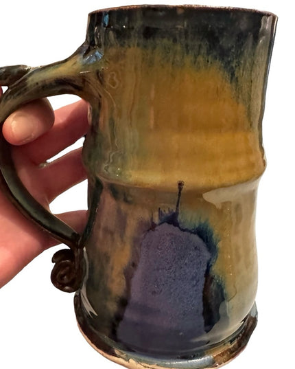 Vintage blue hues handmade heavy pottery mug coffee tea