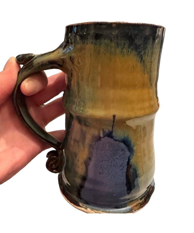 Vintage blue hues handmade heavy pottery mug coffee tea