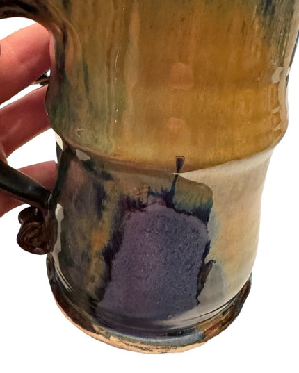 Vintage blue hues handmade heavy pottery mug coffee tea