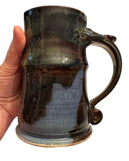 Vintage blue hues handmade heavy pottery mug coffee tea