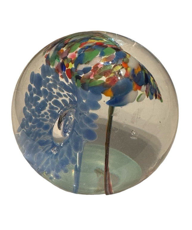 Large vintage floral glass paper weight murano